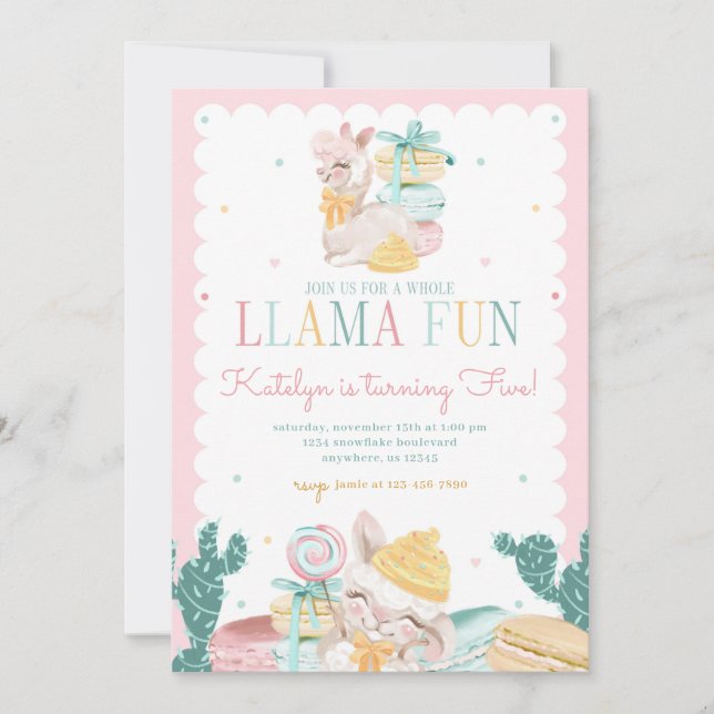 Sweet Llama Pastel Birthday Investigation with Cac Inbjudningar (Framsida)