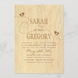 Sweet Love birds on Woodgrain Wedding bjudande Inbjudningar