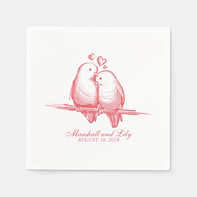 Sweet Lovebird Valentine Bröllop | Napkin Pappersservett (Framsidan)
