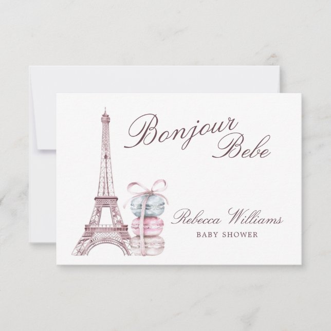 Sweet Macaron Bonjour Bebe Paris Babydusch Tack Kort (Framsida)