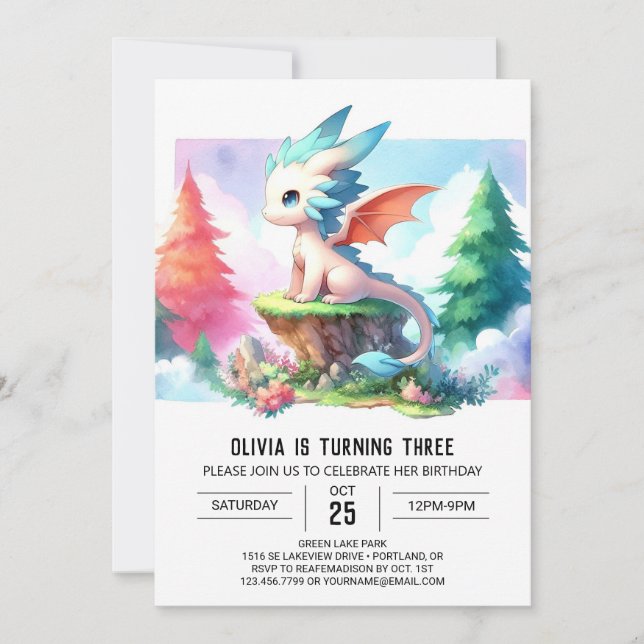 Sweet Magic Dragon Birthday Inbjudningar (Framsida)