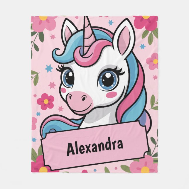 Sweet Magic Unicorn Design Personlig Girly Fleecefilt (Framsidan)