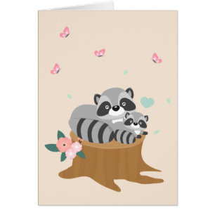 Sweet Mamma och baby Raccoons Mors dag Hälsningskort
