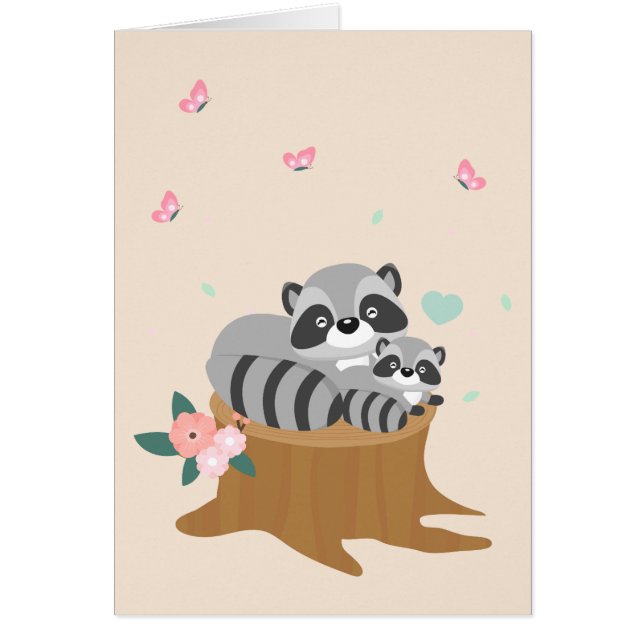 Sweet Mamma och baby Raccoons Mors dag Hälsningskort (Framsidan)
