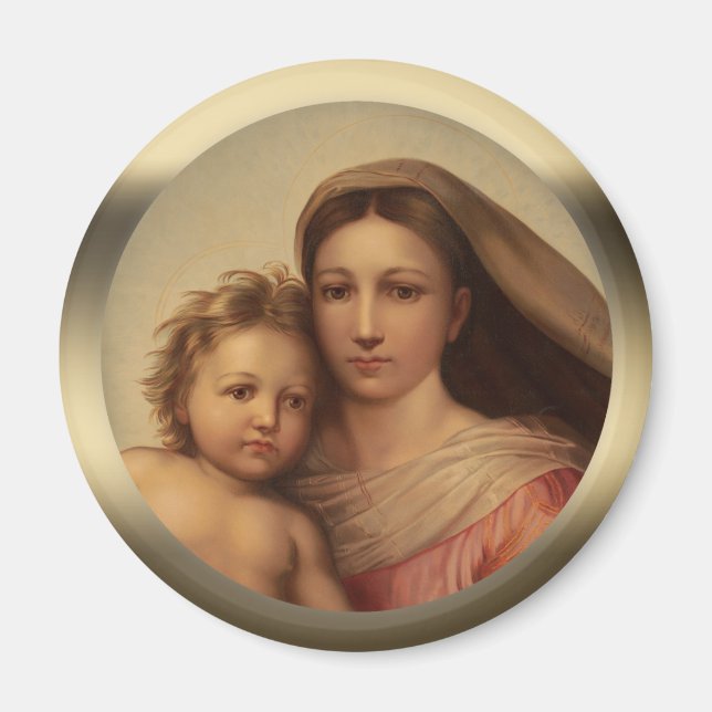 Sweet Mary och Jesus child Sistine madonna Prang Magnet (Framsidan)