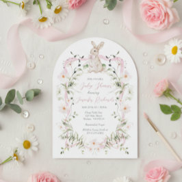 Sweet Meadow Bunny Wildflower Ribbon Baby Shower Inbjudningar
