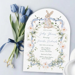 Sweet Meadow Bunny Wildflower Ribbon Baby Shower Inbjudningar
