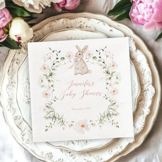 Sweet Meadow Bunny & Wildflowers Baby Shower Pappersservett (Skapare uppladdad)