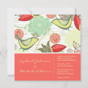 Sweet Mint Birds Blommigt Garden Wedding bjudande Inbjudningar