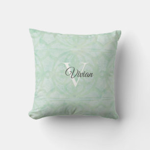 Sweet Mint Grönt Watercolor Monogram Namn Kudde