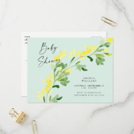 Sweet Mint Gult WildblommBaby Shower Inbjudan Vykort
