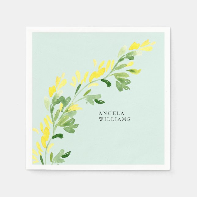 Sweet Mint Gult Wildblommor Baby Shower Anpassning Pappersservett (Framsidan)