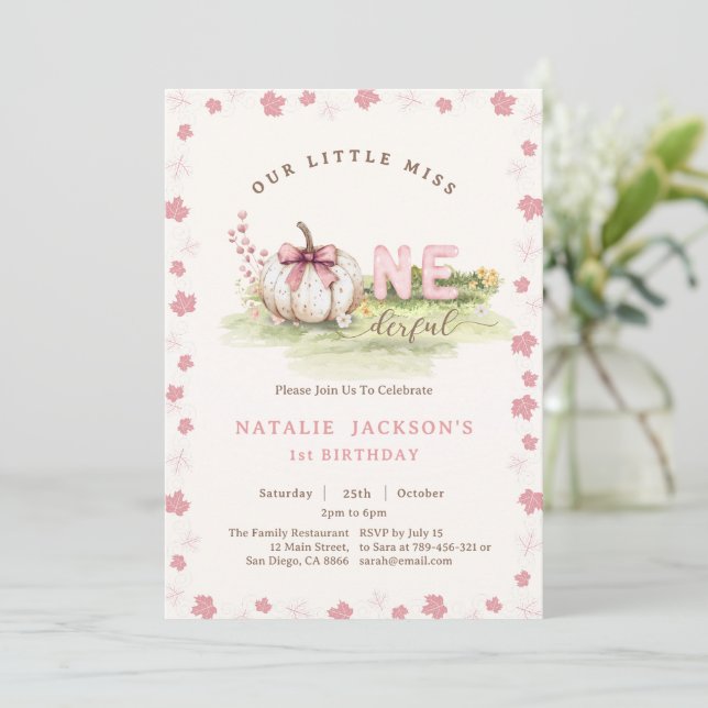 Sweet Miss Onederful Rosa Bow Pumpkin 1:a födelsed Inbjudningar (Stående Fram)