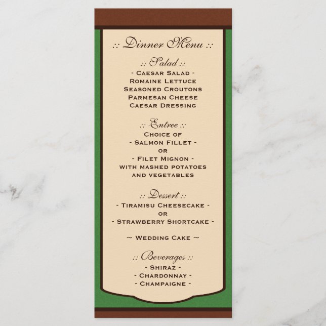 Sweet Mocha & Grönt Wedding Reception Menus Meny (Framsida)