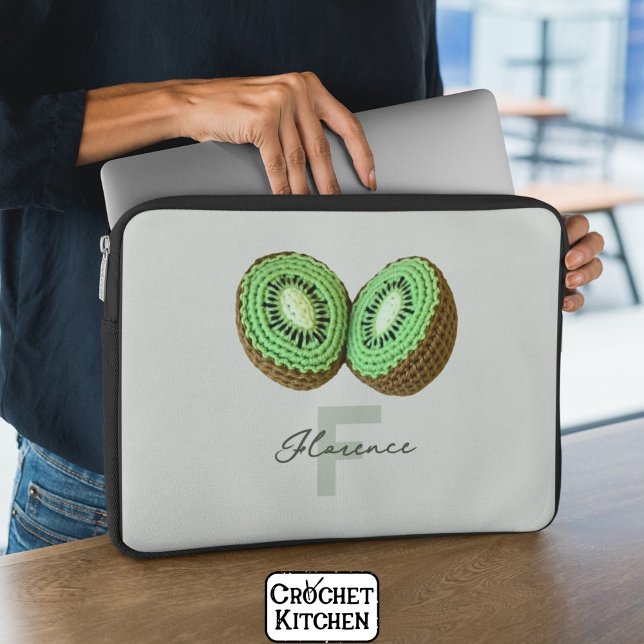 Sweet Modern Minimum Grönt Crochet Kiwi Namn Laptop Fodral (Skapare uppladdad)