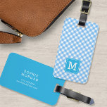 Sweet Monogram Baby blue Gingham Bagagebricka<br><div class="desc">Resa i stil med den här söta bagagetaggen i monogram med en blå ruta mot en baby blue gingham mönster på framsidan med en ryggsida av matchande blått. Anpassa den genom att ersätta platshållartexten. Om du vill ha fler alternativ som att ändra teckensnittet och det är storlekt/färg eller mellanrummet mellan...</div>