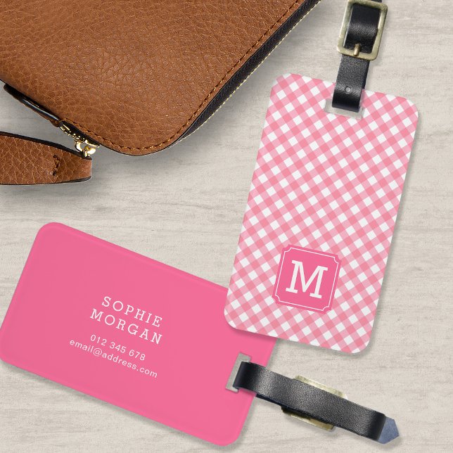 Sweet Monogram Baby Rosa Gingham Bagagebricka (Skapare uppladdad)