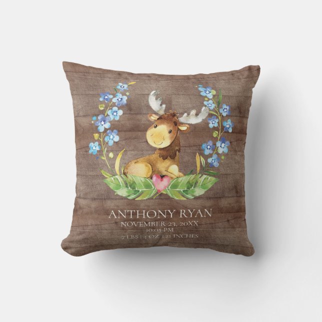 Sweet Moose Baby Birth Stats Pillow Kudde (Framsida)