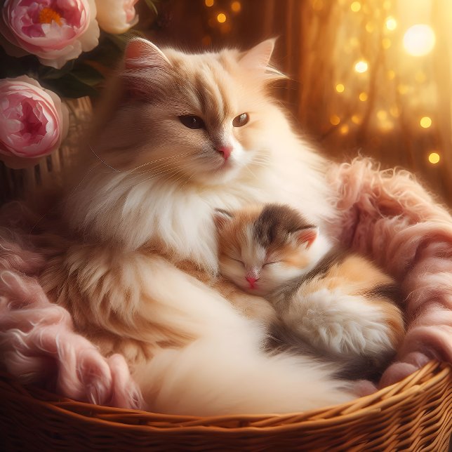 Sweet Mother Cat & Kitten - Mother's Day Throw Pil Rund Kudde (Skapare uppladdad)