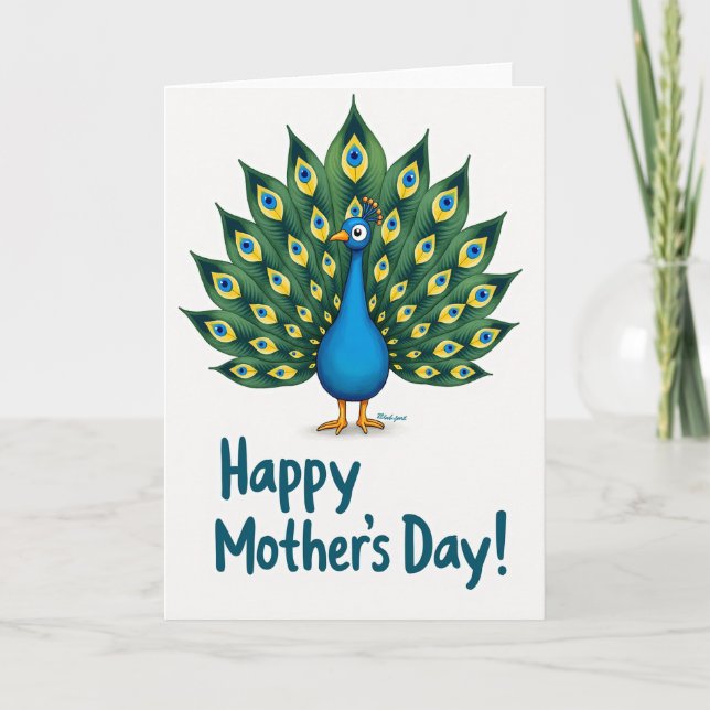 Sweet Mothers Day Peacock Card Kort (Framsida)