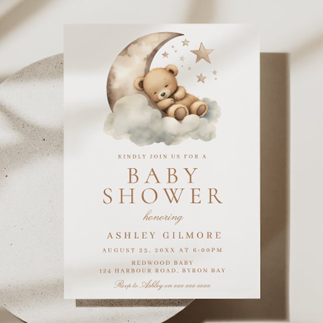 Sweet Nalle Beige Neutralt Baby Shower Inbjudningar (Skapare uppladdad)