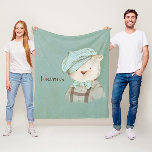 Sweet Nalle Overalls Hat Namn Personlig Fleecefilt (På plats)