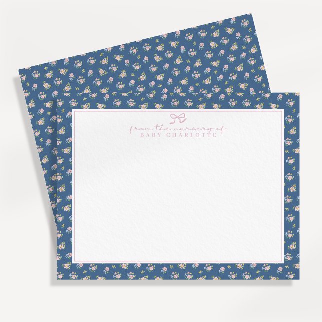 Sweet Navy Floral Nursery Note Card Meddelande (Skapare uppladdad)