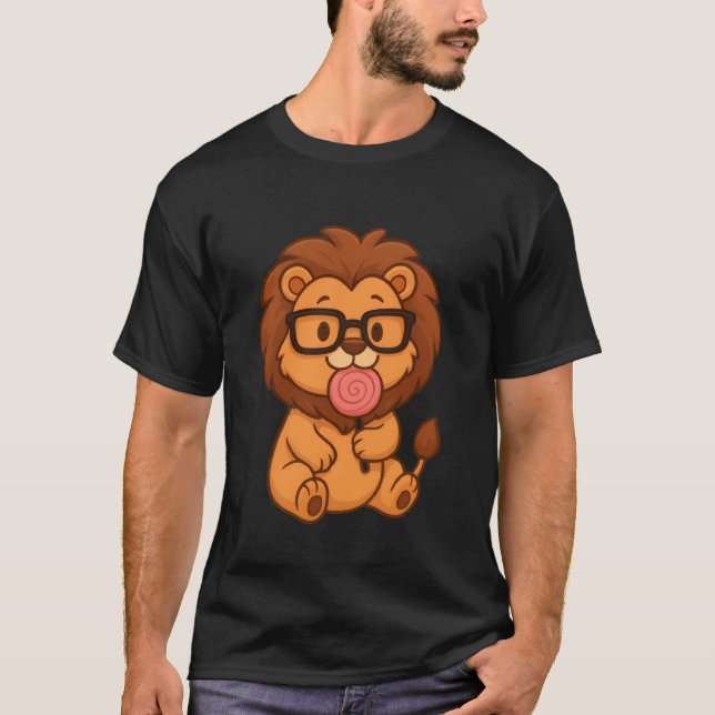 "Sweet Nerdy Lejon - Cute Tecknad Animal Design T Shirt (Framsida)