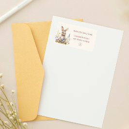 Sweet Neutralt Bunny Blommigt Baby Shower Adress Adressetikett