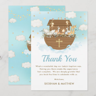 Sweet Noahs Ark Blue Boy Baptism Christening Tack Kort