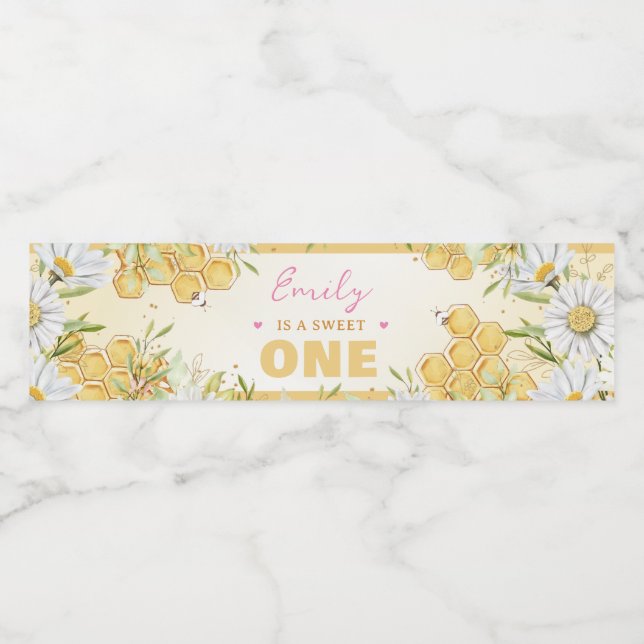 Sweet One Bumblebee 1st First Girl Födelsedagsfest Vattenflaskor Etikett (Singel etikett)