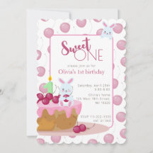 Sweet One Cherry Cake Bunny-inbjudan