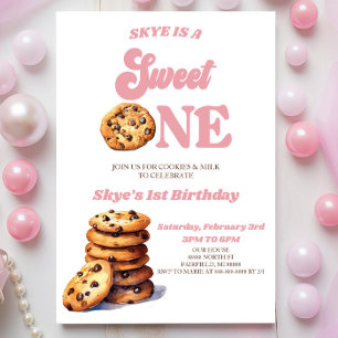 Sweet One Cookies och Mjölk 1:a födelsedagen Party Inbjudningar