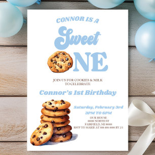 Sweet One Cookies och Mjölk 1:a födelsedagen Party Inbjudningar