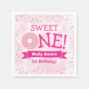 Sweet ONE Donut 1st Birthday Girl Rosa Pappersservett
