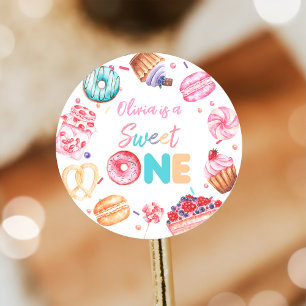 Sweet One Donut Candy Birthday Sticker Runt Klistermärke