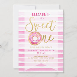 Sweet One Donut Girl Birthday Rosa Rand Inbjudningar