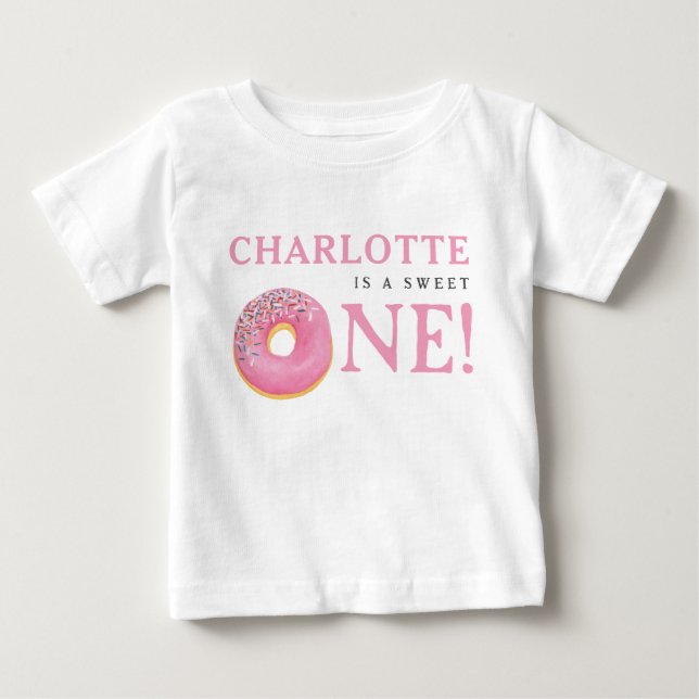 Sweet One Donut Rosa 1st First Födelsedagsfest T Shirt (Framsida)