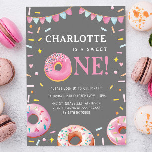 Sweet One Donut Rosa First Födelsedagsfest Inbjudningar