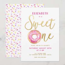 Sweet One Donut Sprinkle Girl 1st Birthday Inbjudningar