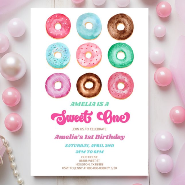 Sweet One Donut Sprinkles 1st Birthday Party Inbjudningar (Skapare uppladdad)
