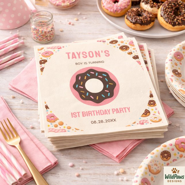 Sweet One Donuts 1-årsfest | Söt Donut Pappersservett (Sweet One Donut 1st Birthday Party | Cute Donut Napkins)