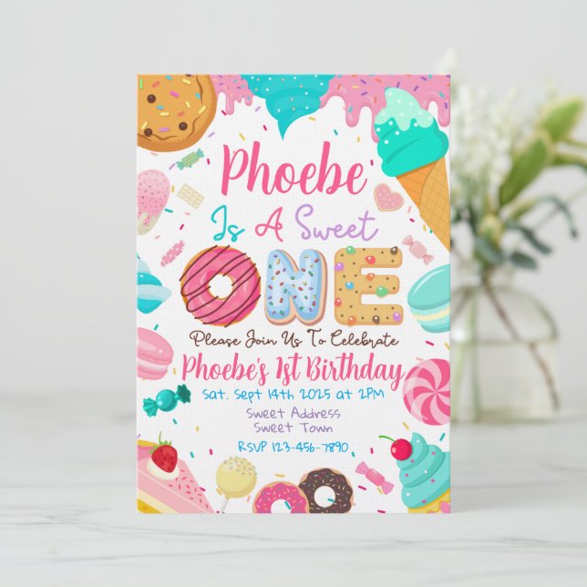 Sweet One First Birthday Party Invitation Inbjudningar (Stående Fram)