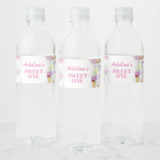 Sweet One First Birthday Photo Water Bottle Label Vattenflaska Etikett