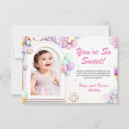 Sweet One First Birthday Thank You Card with photo Tack Kort