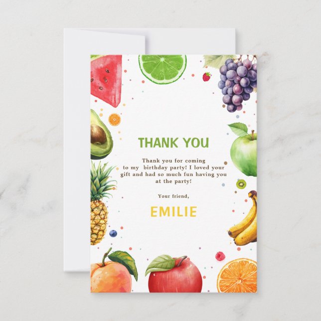 Sweet One Fruit 1-års födelsedagsfest, sommarfest Tack Kort (Framsida)