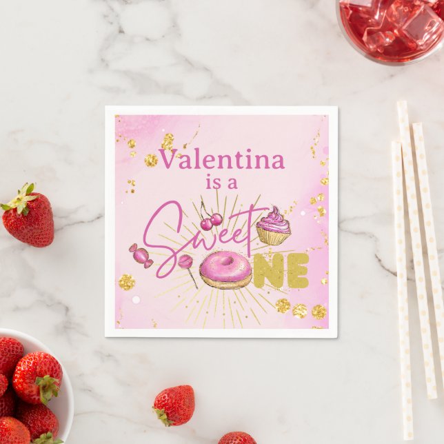 Sweet One Girl 1 Birthday Rosa Faux Guld Glitter Pappersservett (Insitu)