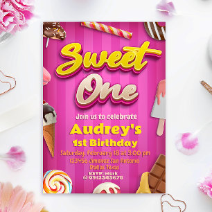 Sweet One - Girl 1st Birthday Inbjudningar
