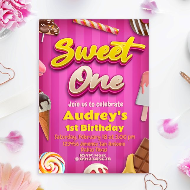 Sweet One - Girl 1st Birthday Inbjudningar (Sweet One - Girl 1st Birthday Invitation)