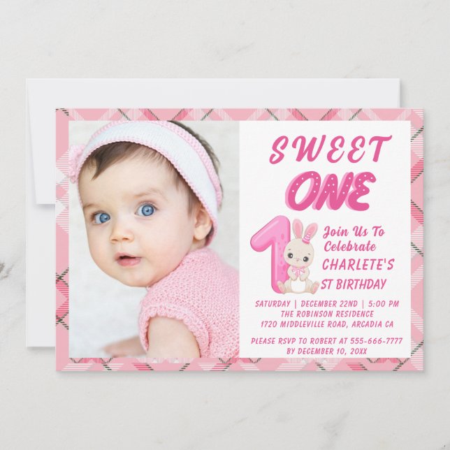 Sweet One Groovy Christmas 1st Birthday Photo pink Inbjudningar (Framsida)